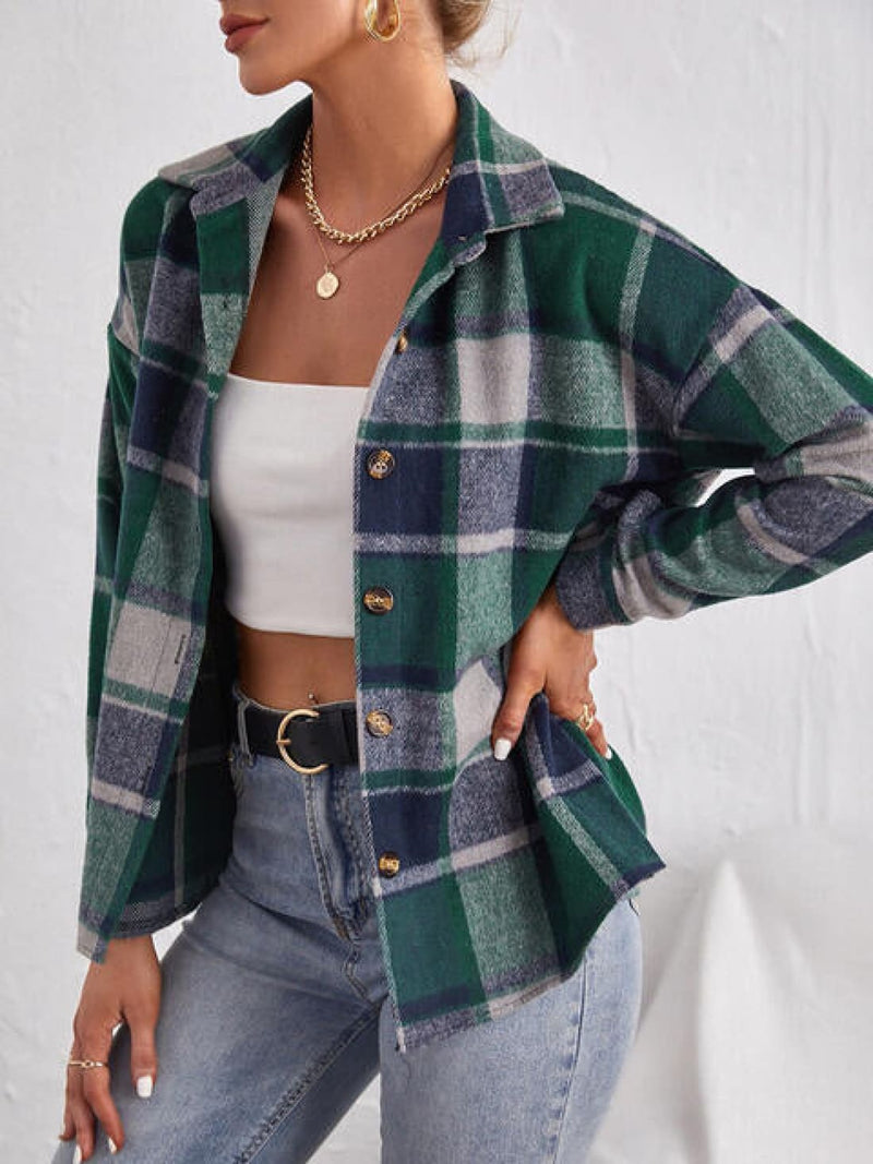 Plaid Collared Neck Button Down Jacket | Coats & Jackets