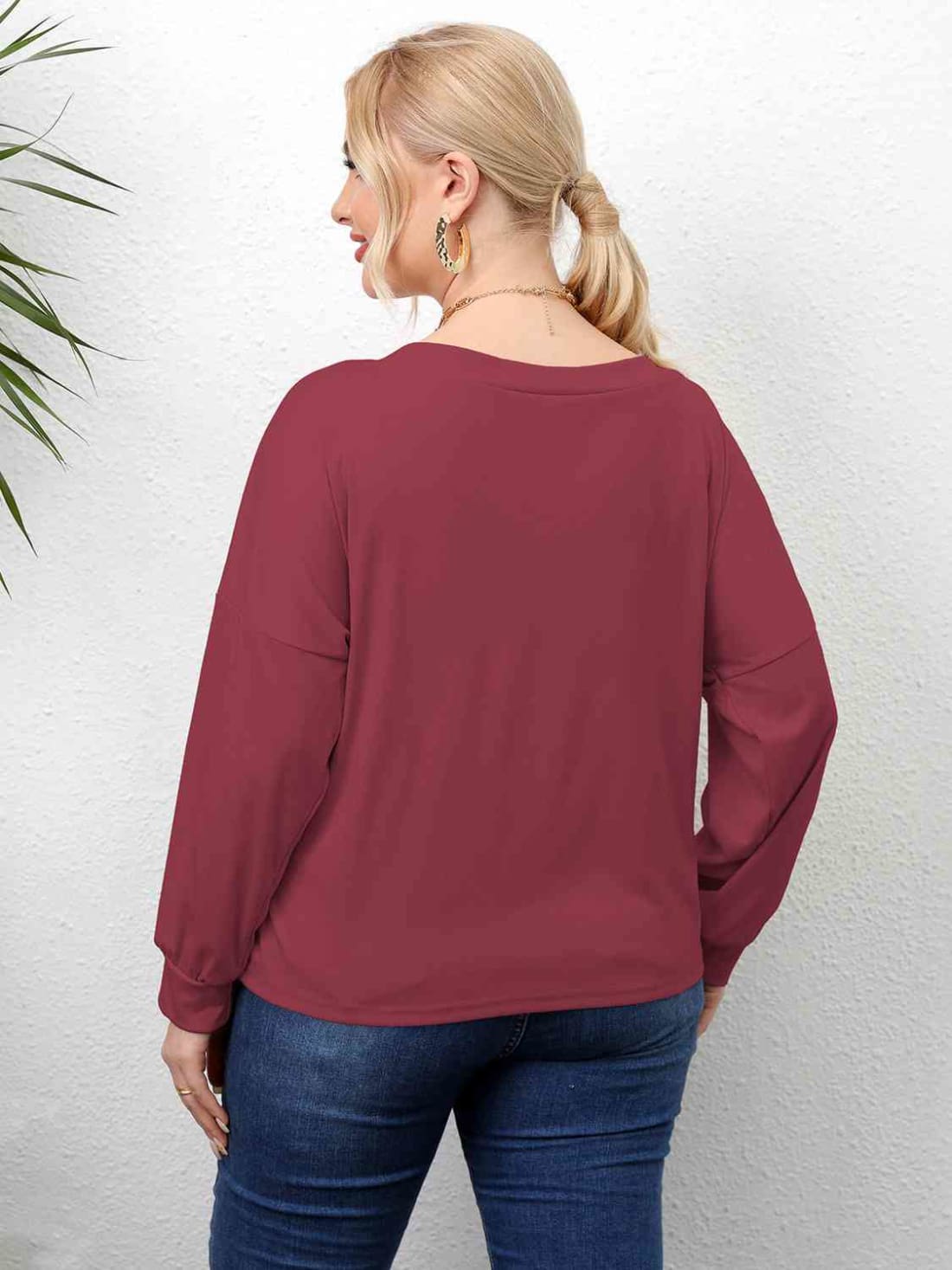 Plus Size Twisted Drop Shoulder T-Shirt | Long Sleeve Tops