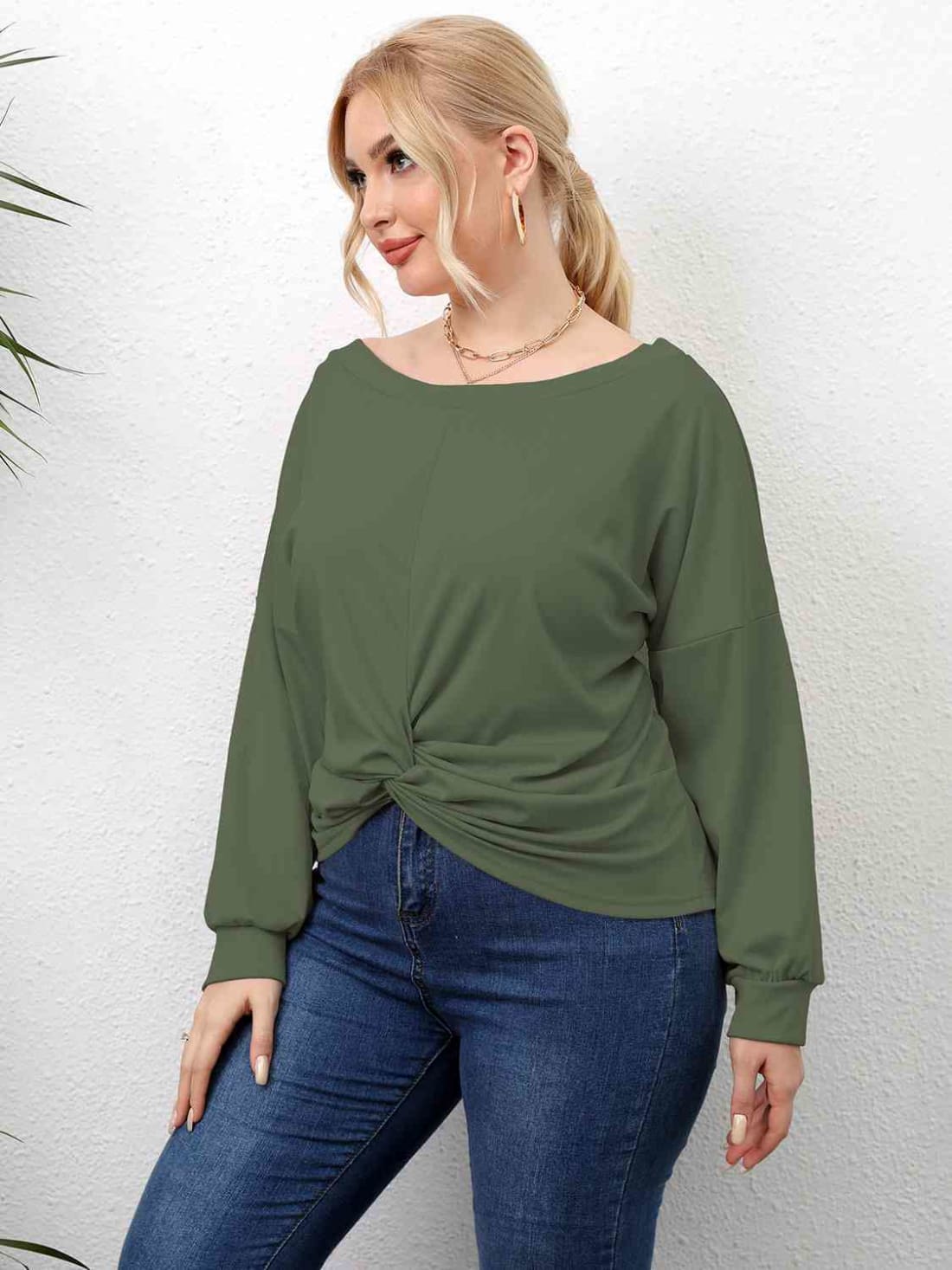 Plus Size Twisted Drop Shoulder T-Shirt | Long Sleeve Tops