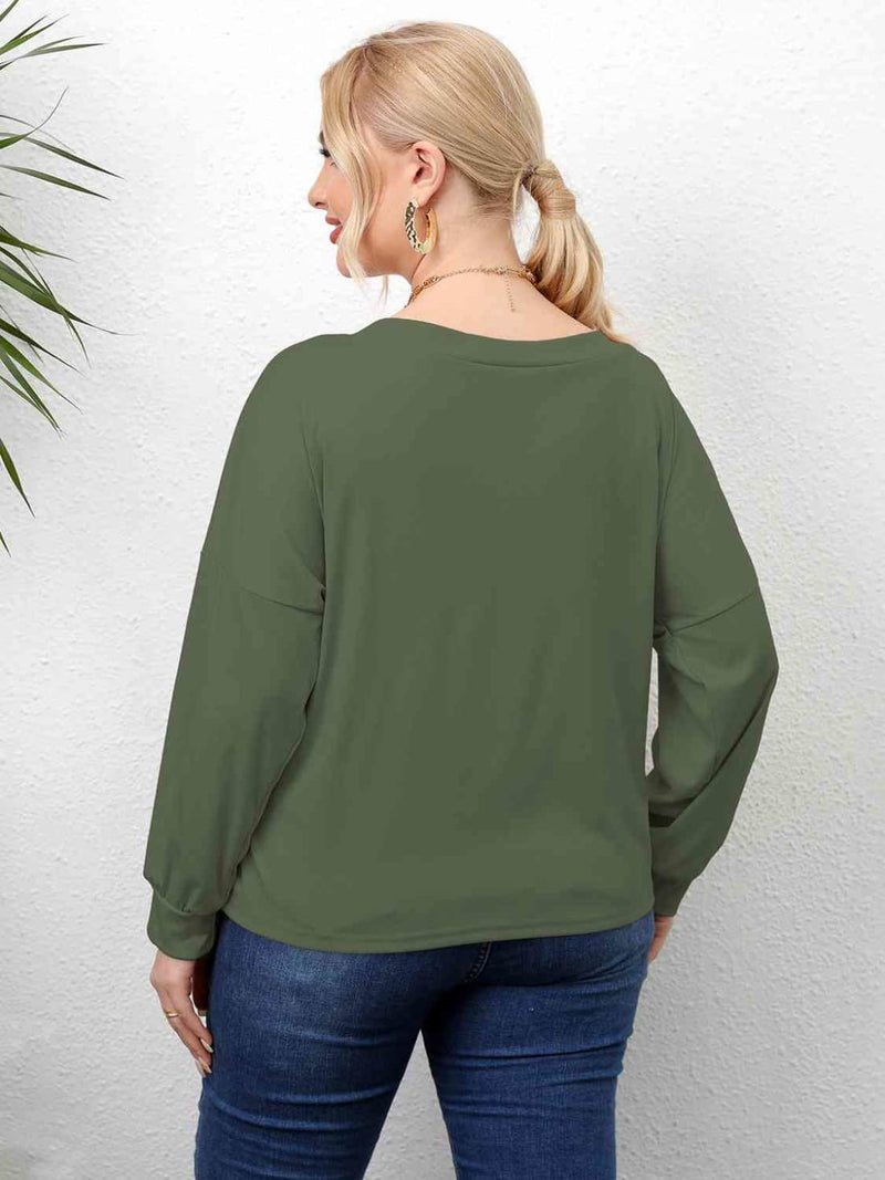 Plus Size Twisted Drop Shoulder T-Shirt | Long Sleeve Tops
