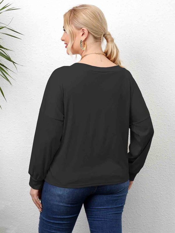 Plus Size Twisted Drop Shoulder T - Shirt | Long Sleeve Tops