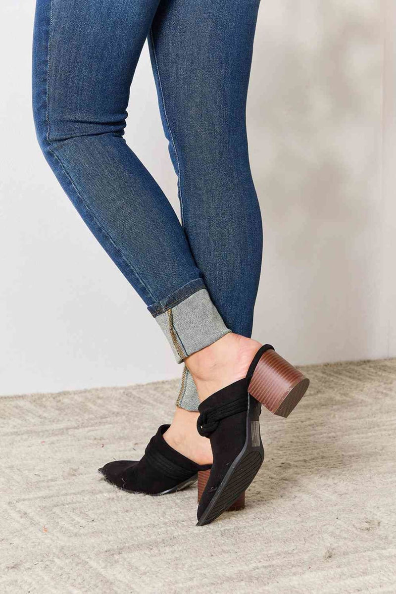Pointed-Toe Block Heel Mules