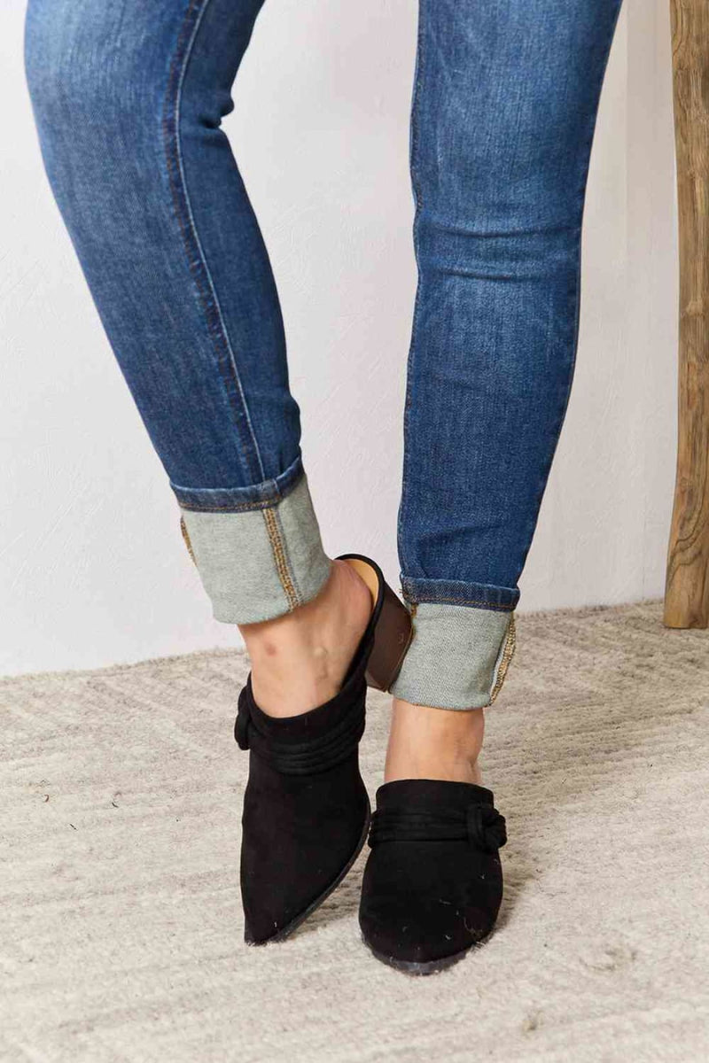 Pointed-Toe Block Heel Mules