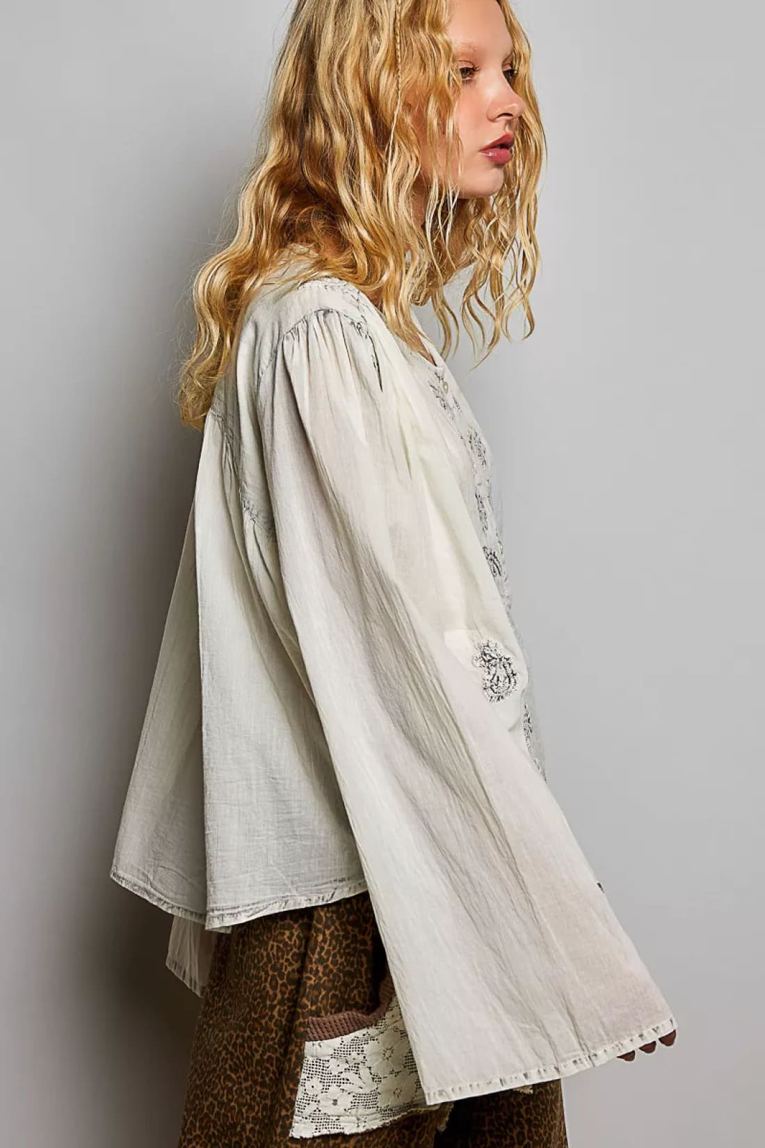 POL Embroidered Button Front Woven Shirt