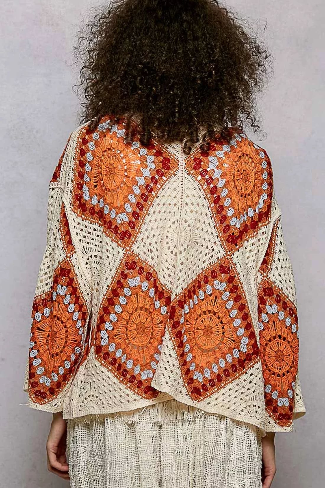 POL Open Front Crochet Cardigan with Granny Square Pattern