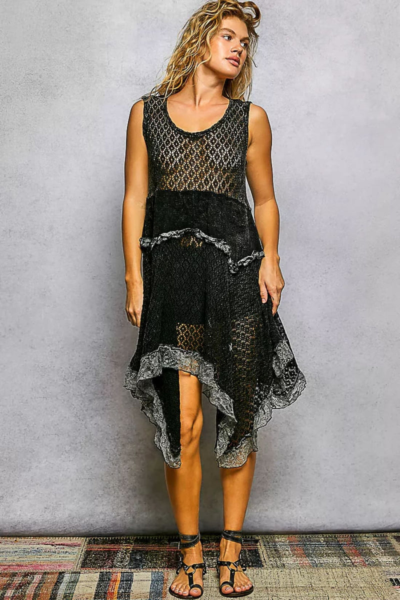 POL Texture Lace Ruffled Sleeveless Dress