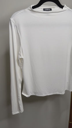 Express High Neck Long Sleeve Slightly Cropped Top Off White L - Pre-Owned