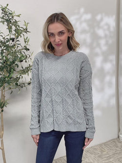 Cozy Cable Knit Round Neck Sweater in Sage