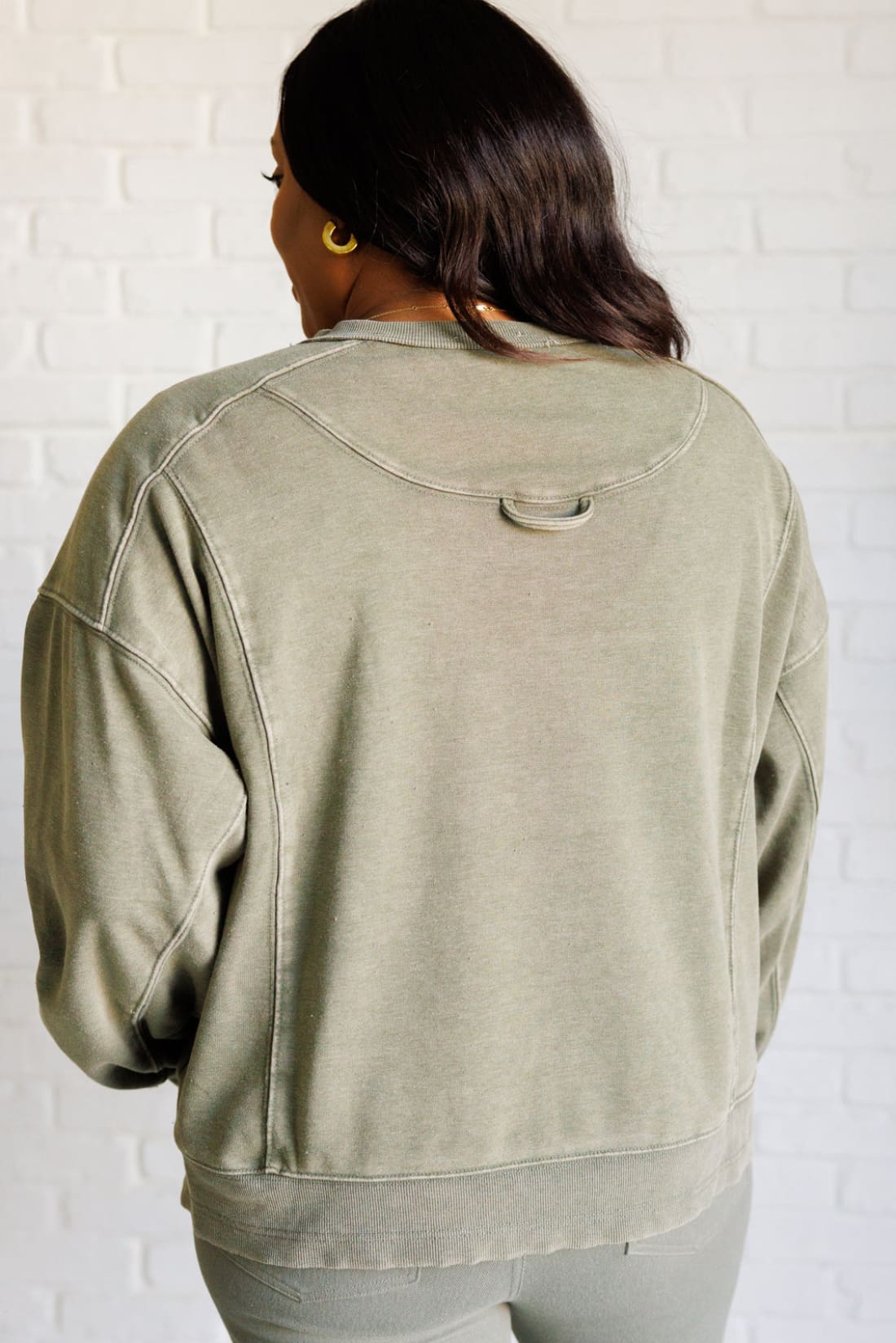 Quick Fix Mineral Wash Crew Neck Pullover in Army Green | Sweatshirts & Hoodies