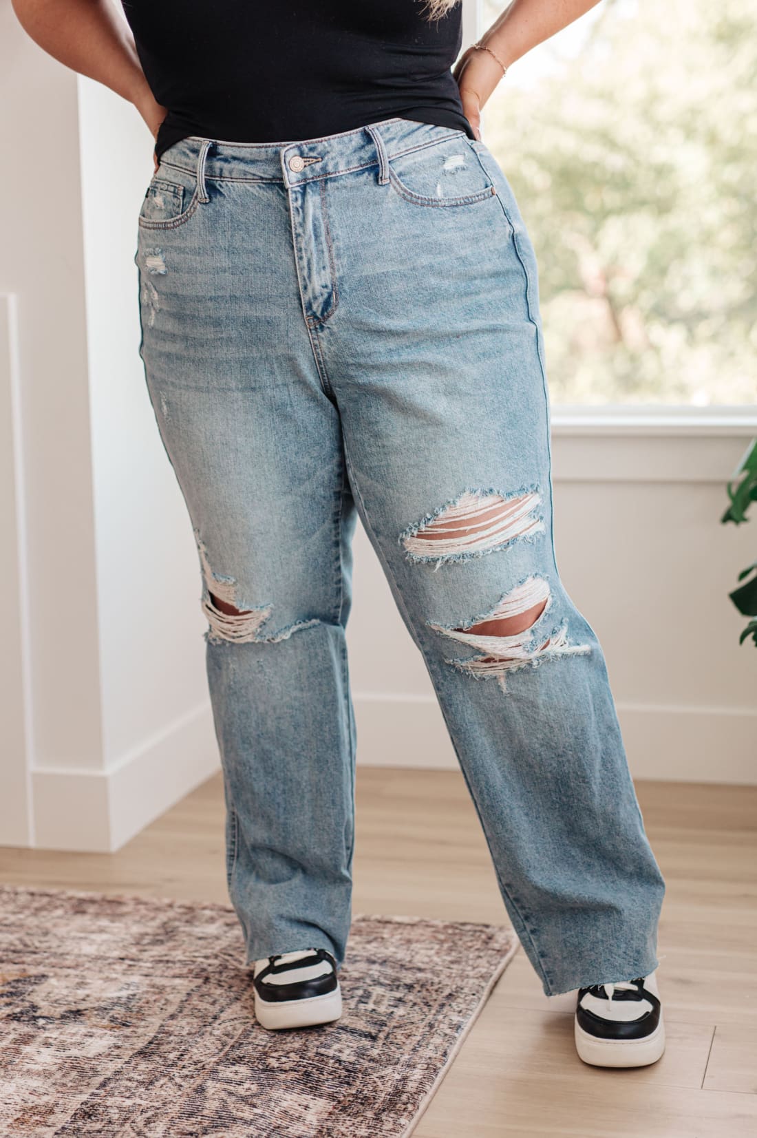 Ramona High Rise Rigid Magic Destroyed Straight Jeans | Denim