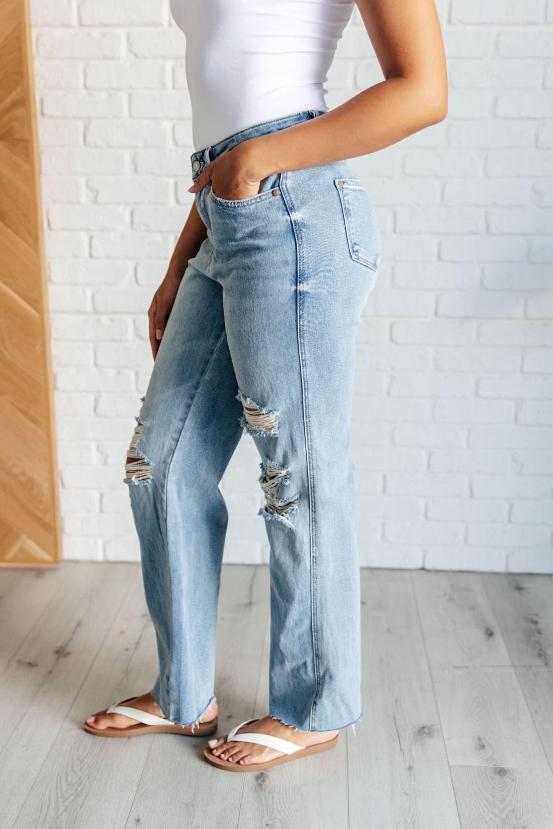 Ramona High Rise Rigid Magic Destroyed Straight Jeans | Denim