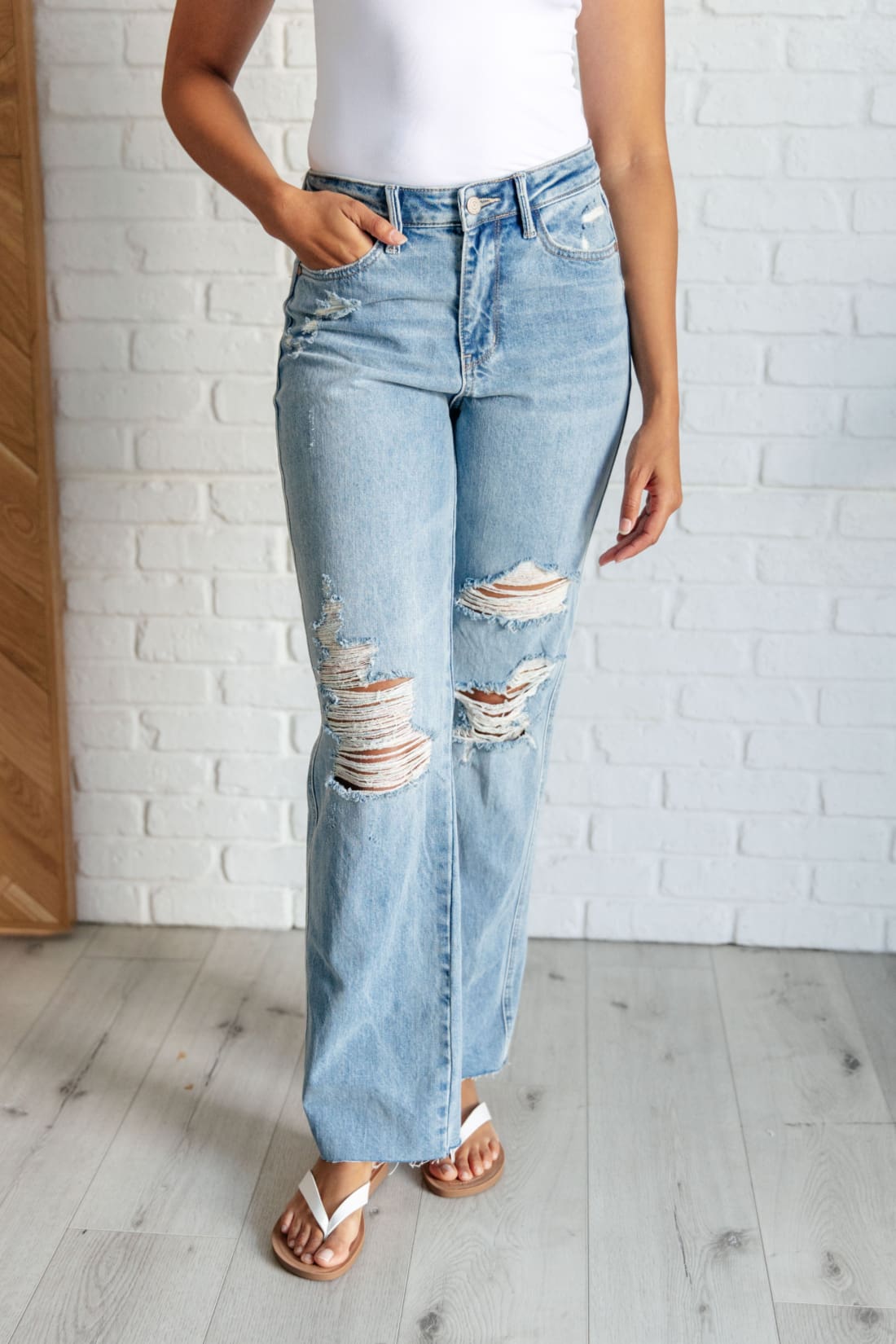 Ramona High Rise Rigid Magic Destroyed Straight Jeans | Denim