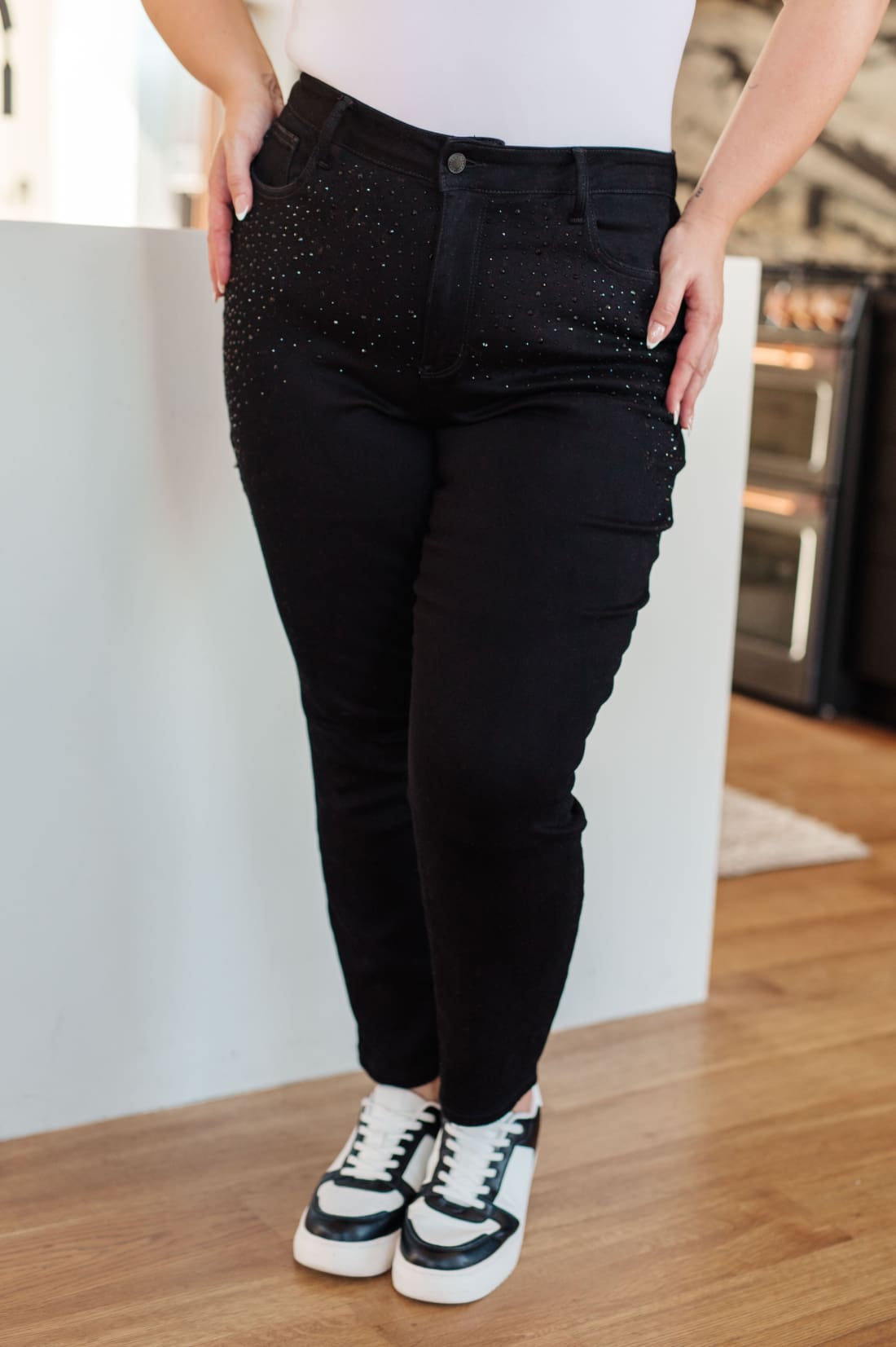 Reese Rhinestone Slim Fit Jeans in Black | Womens jeans