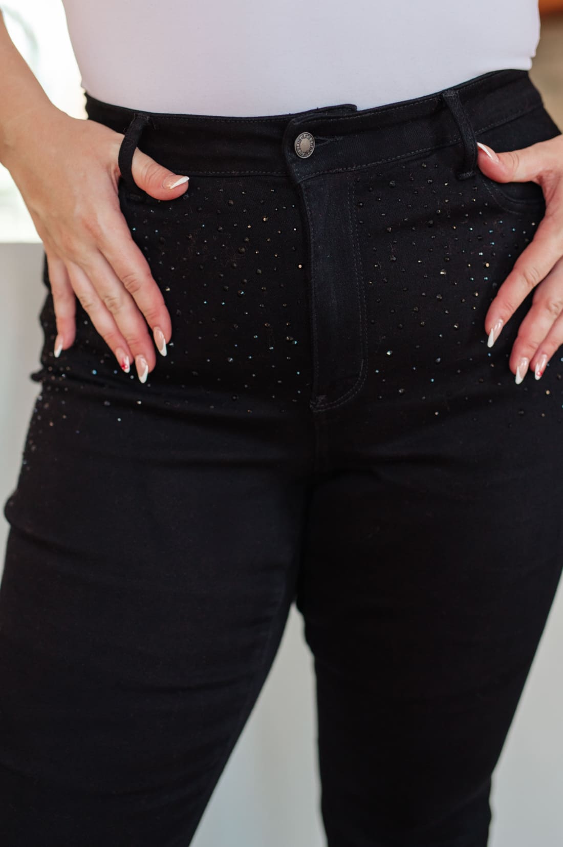 Reese Rhinestone Slim Fit Jeans in Black | Womens jeans