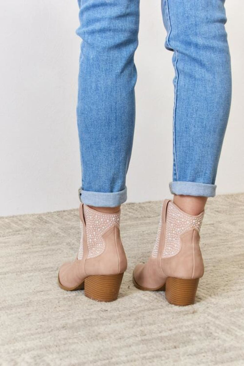 Rhinestone Ankle Cowgirl Beige Booties