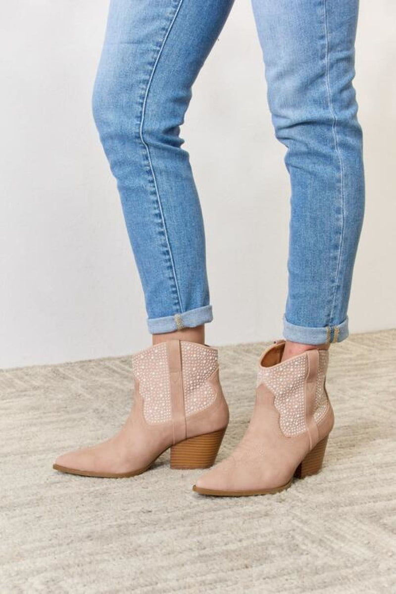 Rhinestone Ankle Cowgirl Beige Booties