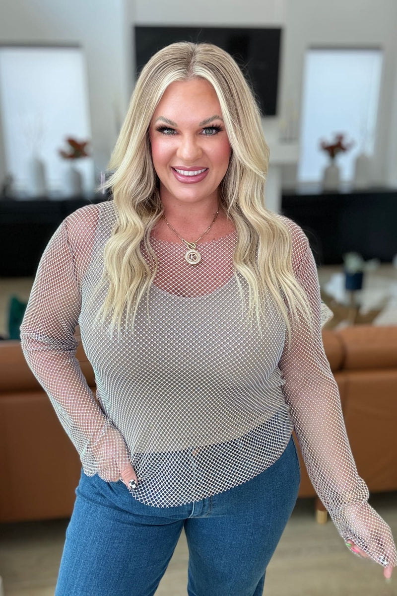 Gold + White Sparkly Top for Layering | Glitter Rhinestone Party Top