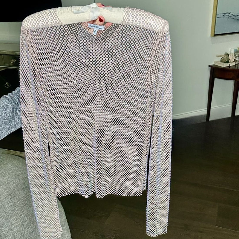 Gold + White Sparkly Top for Layering | Glitter Rhinestone Party Top