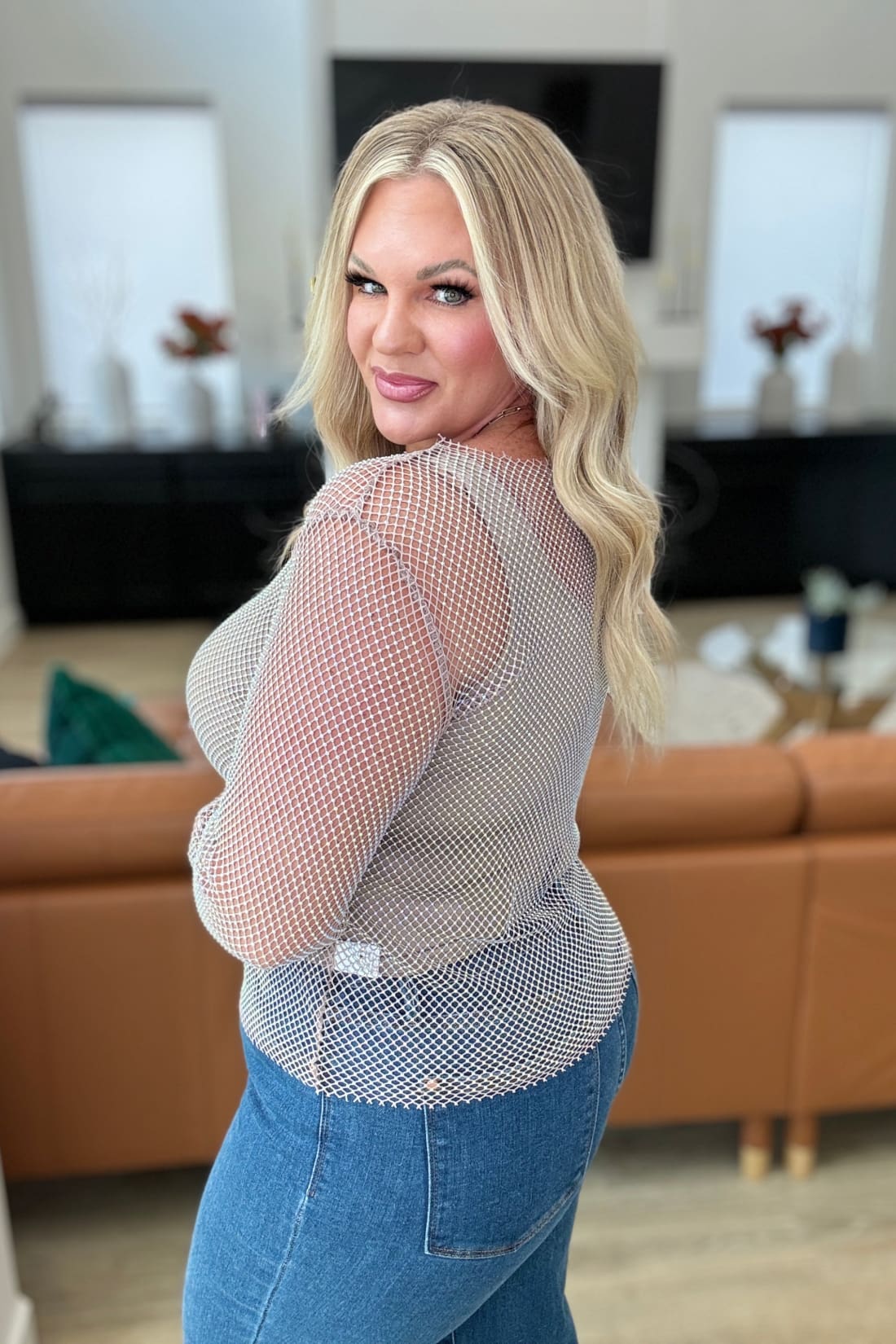 Gold + White Sparkly Top for Layering | Glitter Rhinestone Party Top