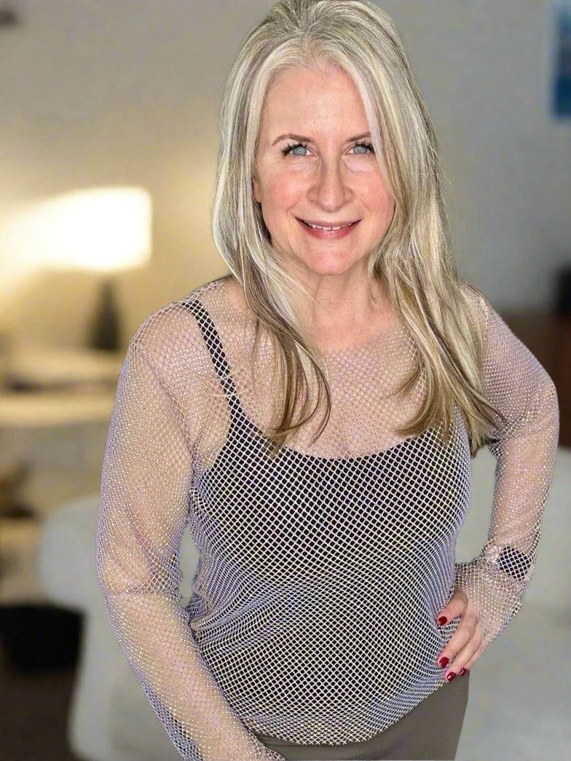 Gold + White Sparkly Top for Layering | Glitter Rhinestone Party Top