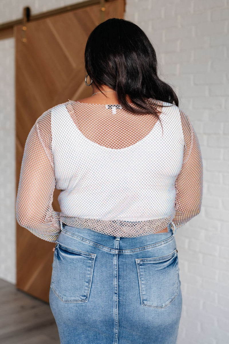 Gold + White Sparkly Top for Layering | Glitter Rhinestone Party Top