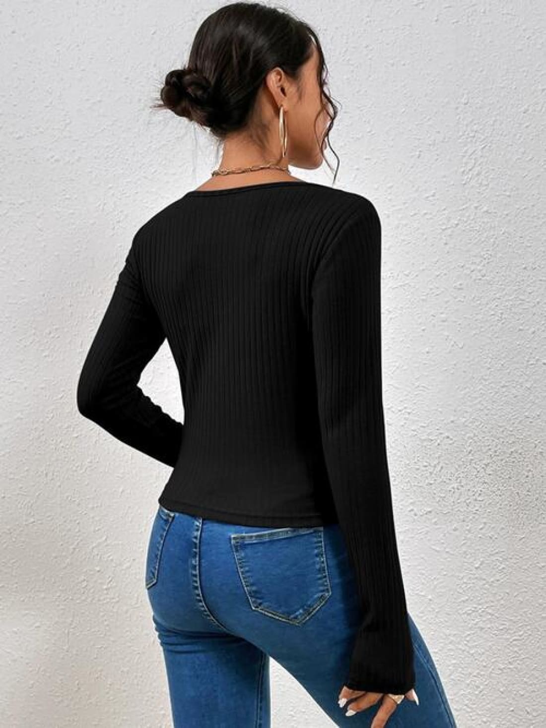 Ribbed Crisscross V-Neck Long Sleeve Knit Top | Long Sleeve Tops