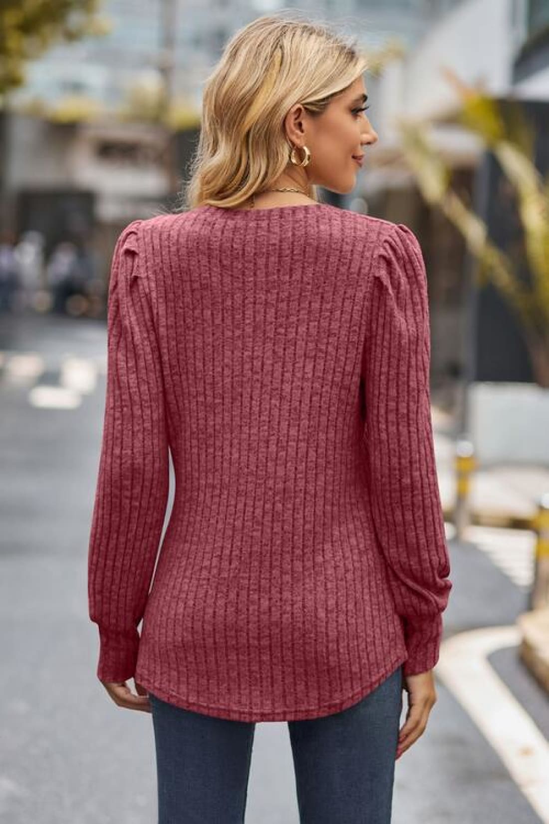 Ribbed Round Neck Long Sleeve Knit Top | Long Sleeve Tops