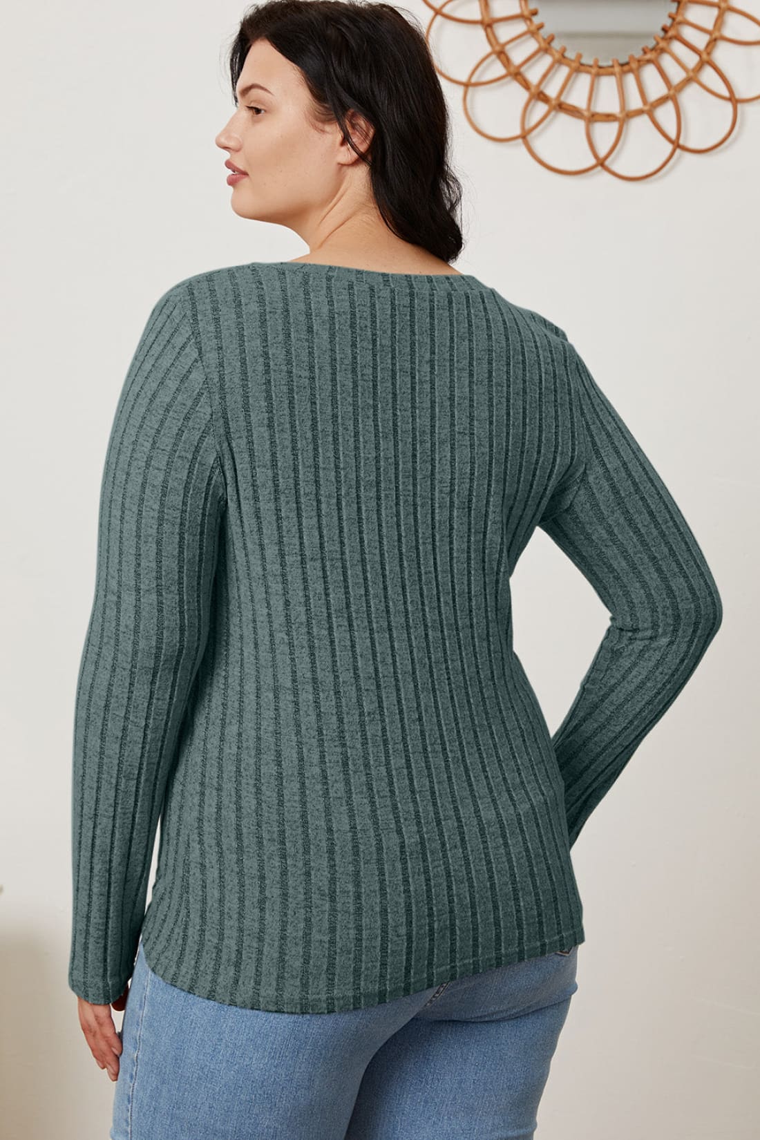 Ribbed V-Neck Long Sleeve T-Shirt | Long Sleeve Tops