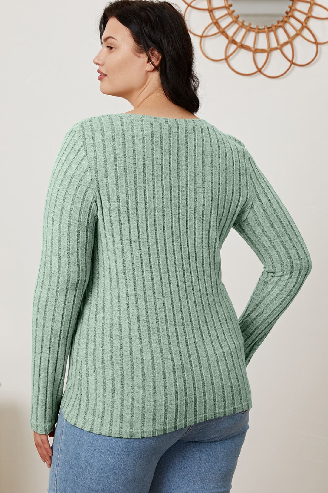 Ribbed V-Neck Long Sleeve T-Shirt | Long Sleeve Tops