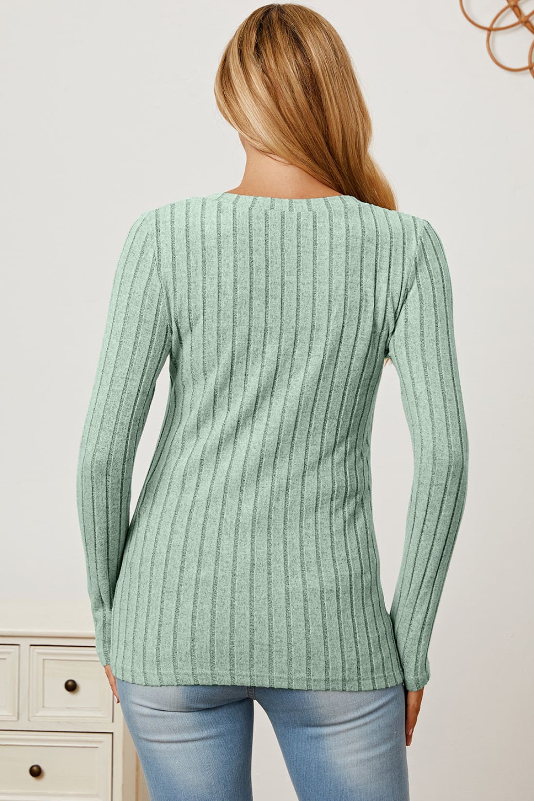 Ribbed V-Neck Long Sleeve T-Shirt | Long Sleeve Tops