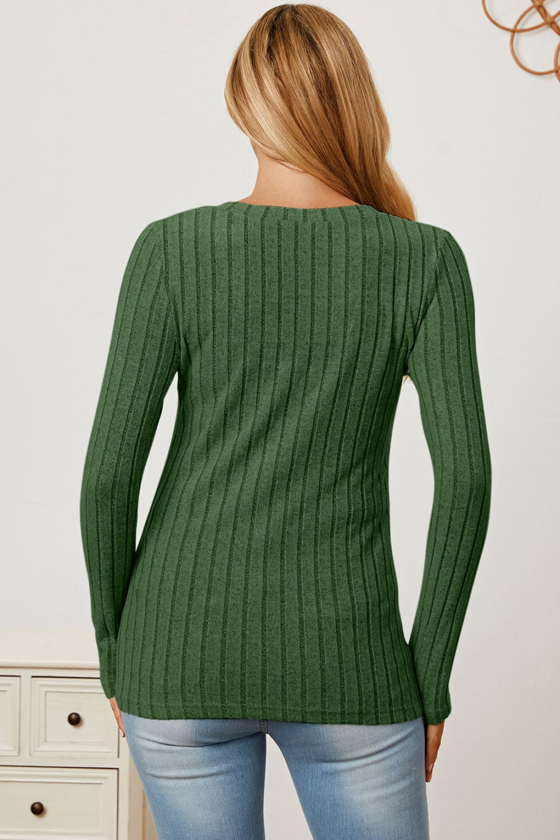 Ribbed V-Neck Long Sleeve T-Shirt | Long Sleeve Tops