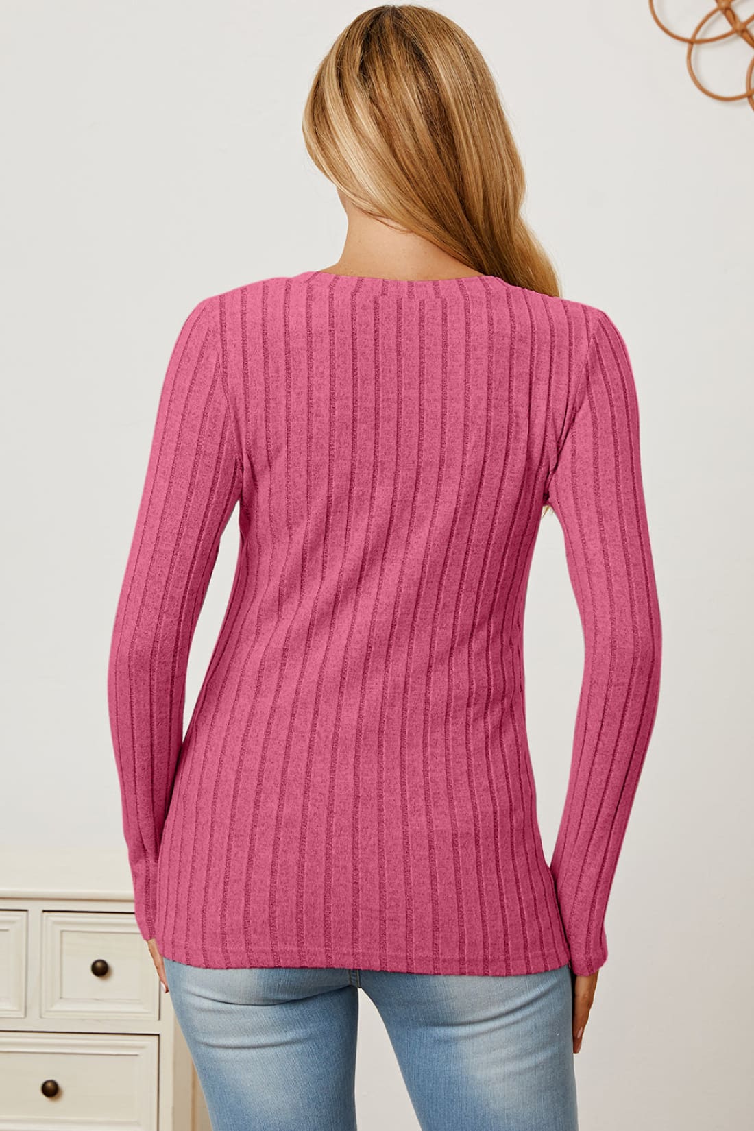 Ribbed V-Neck Long Sleeve T-Shirt | Long Sleeve Tops