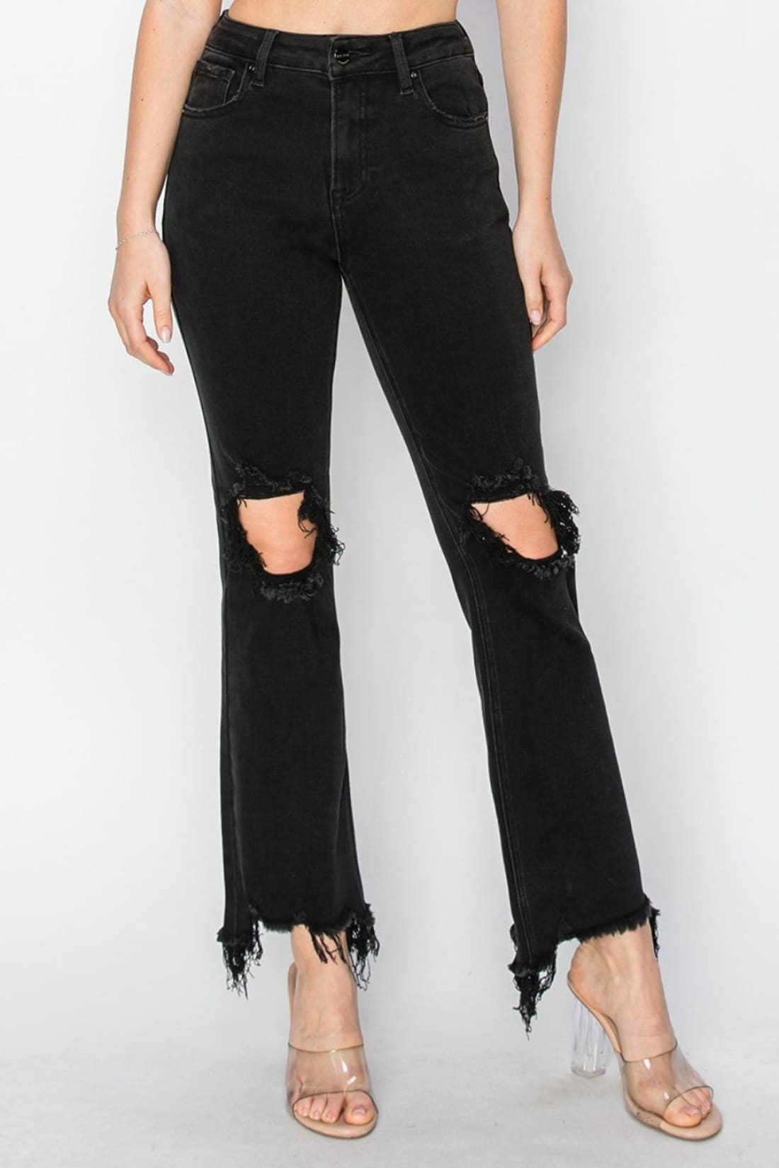 RISEN Full Size Distressed Raw Hem Jeans with Pockets | Women’s Jeans