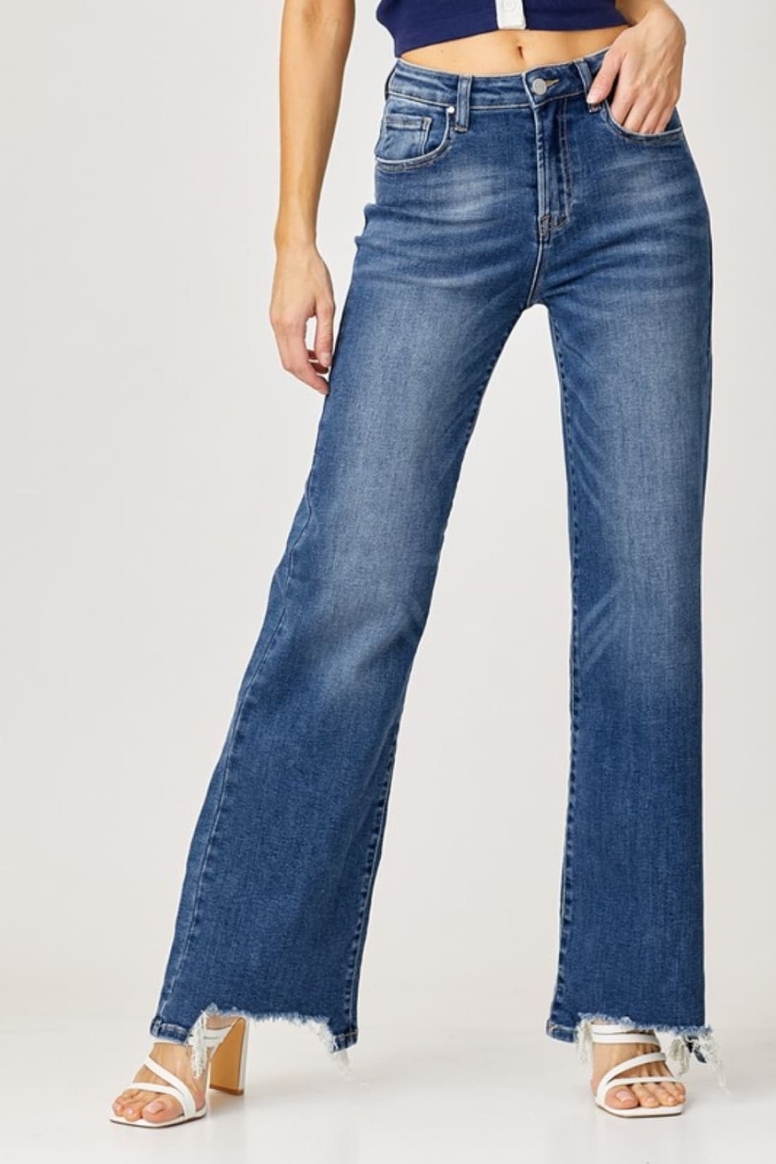 Risen Full Size High Rise Frayed Hem Wide Leg Jeans | Womens jeans