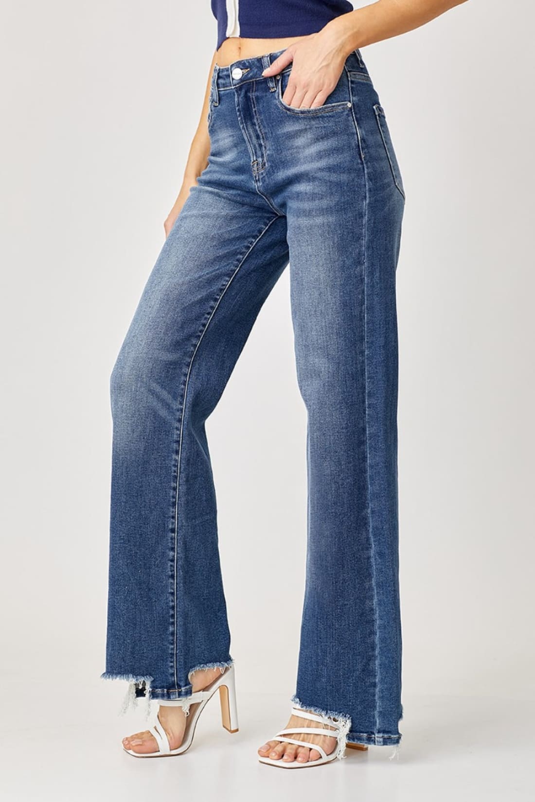 Risen Full Size High Rise Frayed Hem Wide Leg Jeans | Womens jeans