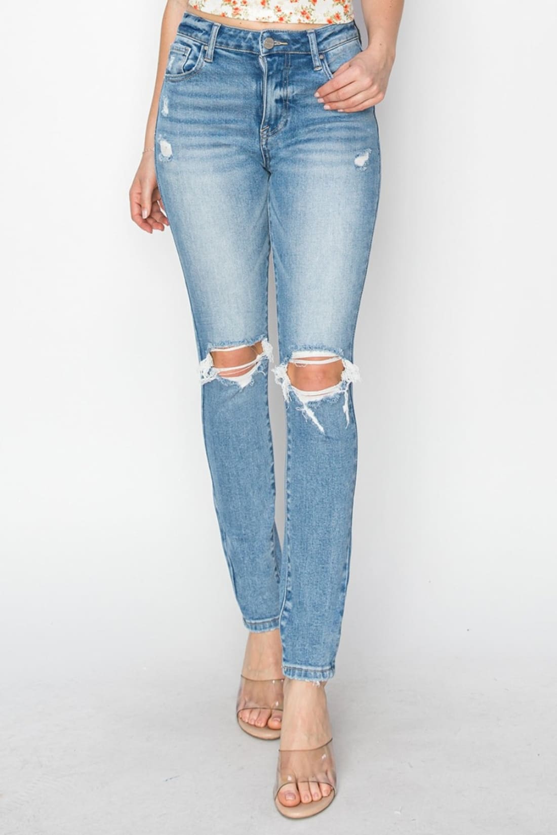 Risen Full Size High Rise Knee Distressed Skinny Jeans | Women’s Jeans