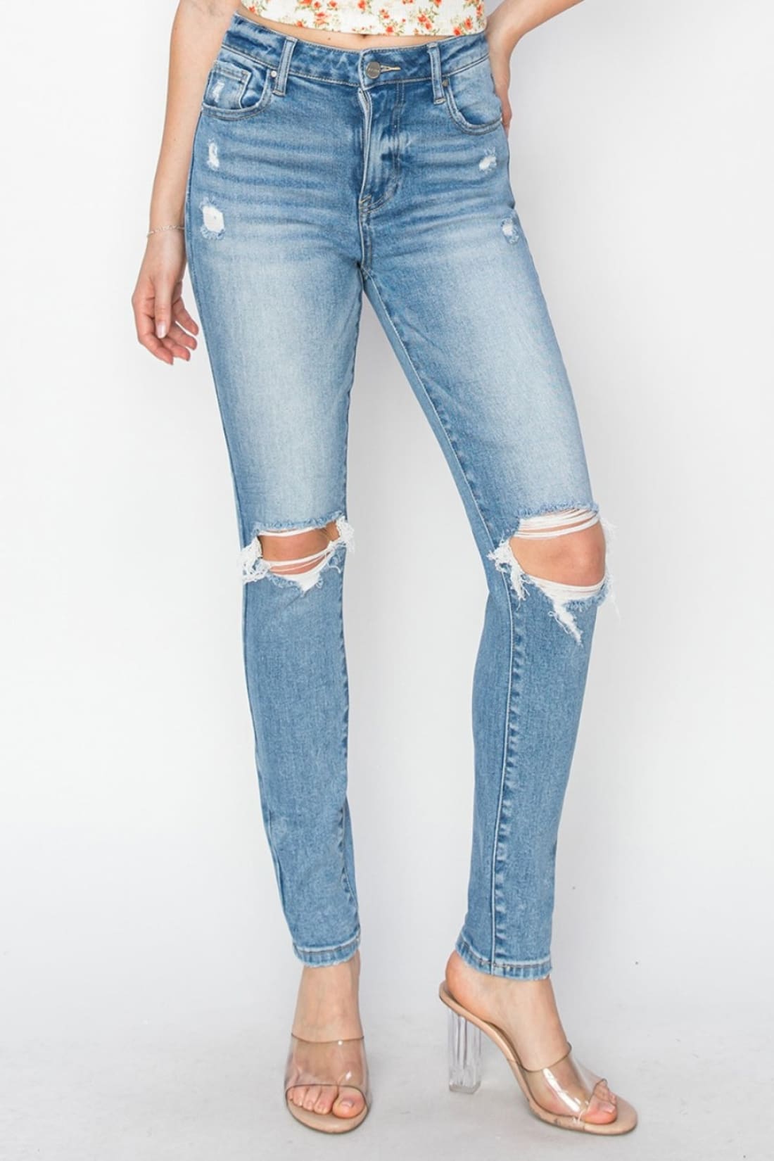 Risen Full Size High Rise Knee Distressed Skinny Jeans | Women’s Jeans