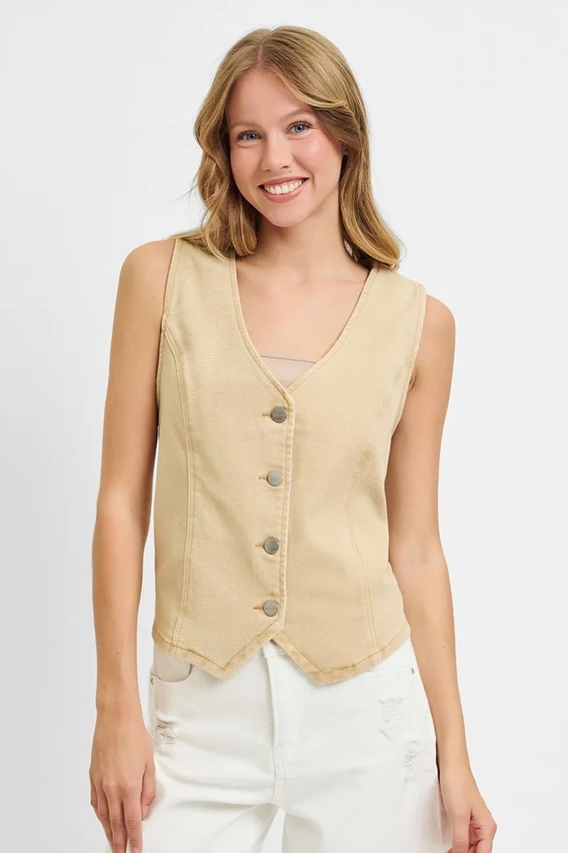 RISEN Full Size V Neck Button Down Vest Plus Size
