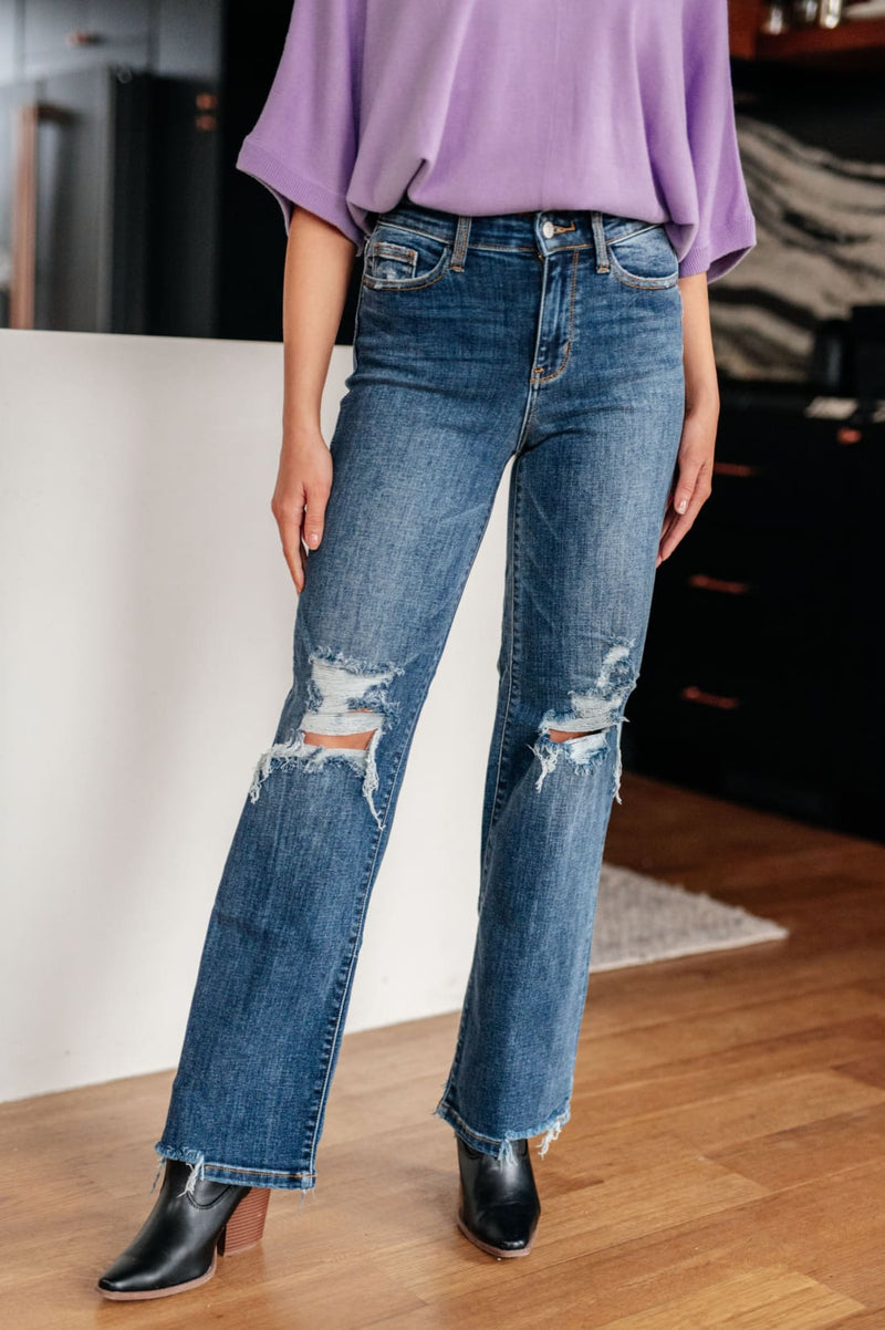 Rose High Rise 90’s Straight Jeans in Dark Wash