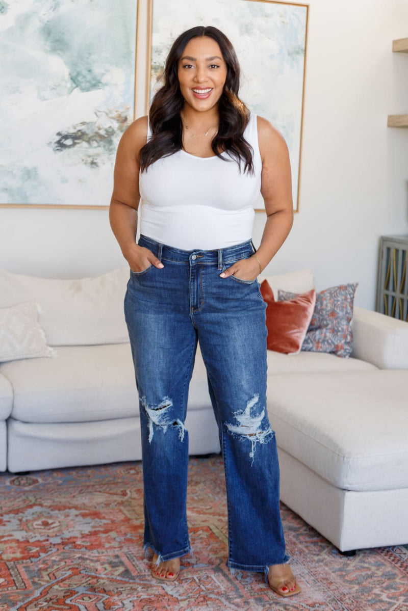 Rose High Rise 90’s Straight Jeans in Dark Wash