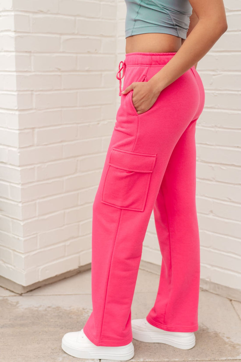 Run Don’t Walk Cargo Sweatpants in Flamingo Pink