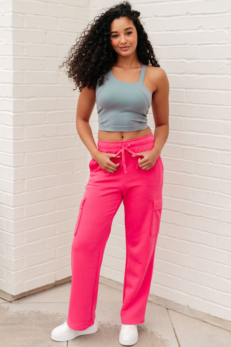 Run Don’t Walk Cargo Sweatpants in Flamingo Pink