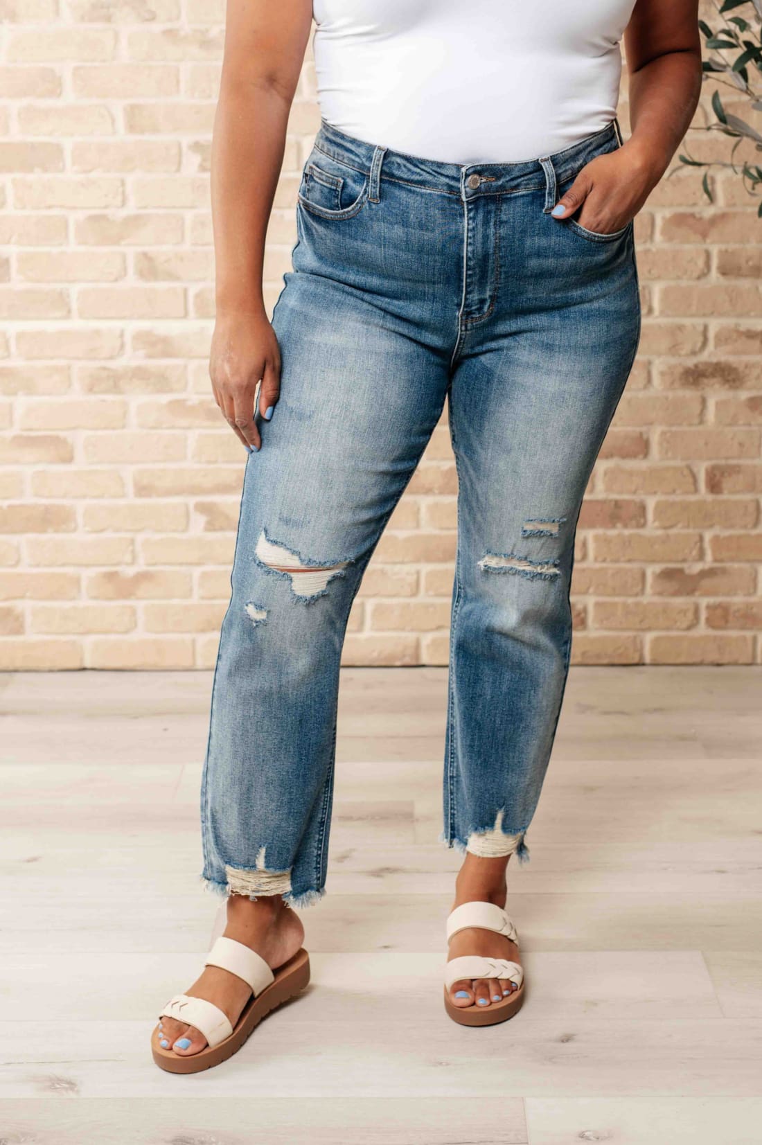 Sammy High Waist Distressed Crop Straight Leg Jeans | Womens