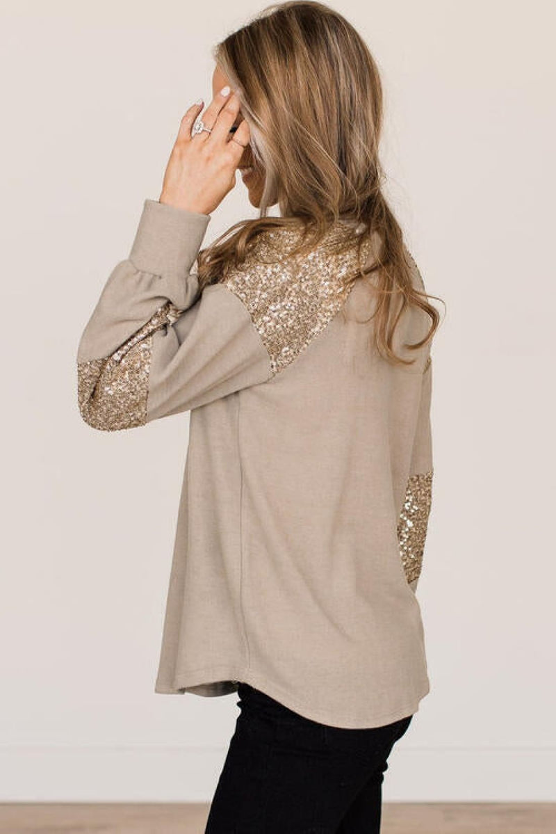 Sequin Round Neck Long Sleeve T-Shirt | Blouses & Shirts