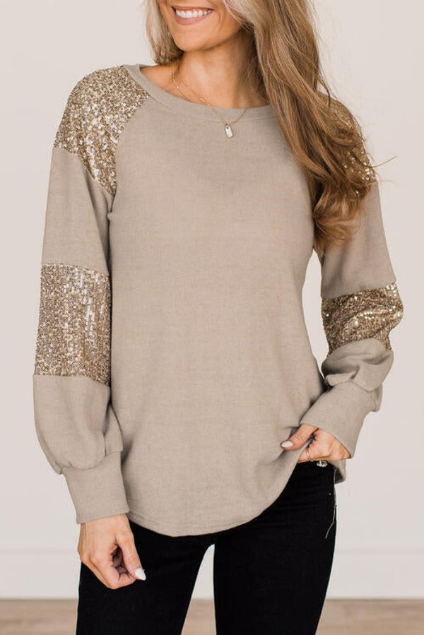 Sequin Round Neck Long Sleeve T-Shirt | Blouses & Shirts