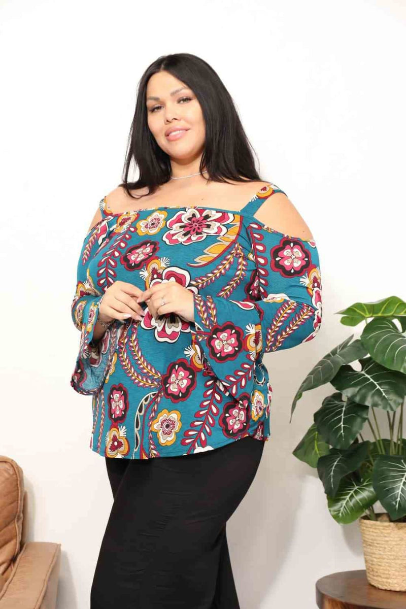 Sew In Love Full Size Floral Cold Shoulder Blouse | Blouses & Shirts