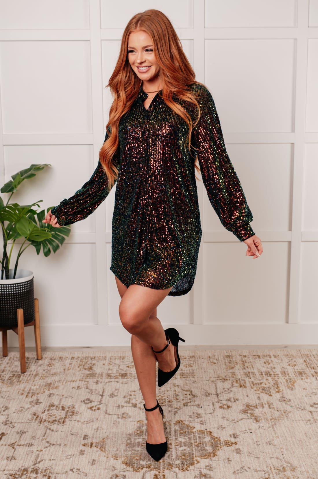 Shimmering Splendor Sequin Shirt Dress | Mini Dresses