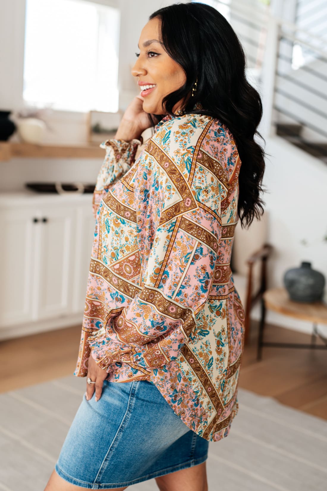 Show and Tell Mixed Print Peasant Blouse | Blouses & Shirts