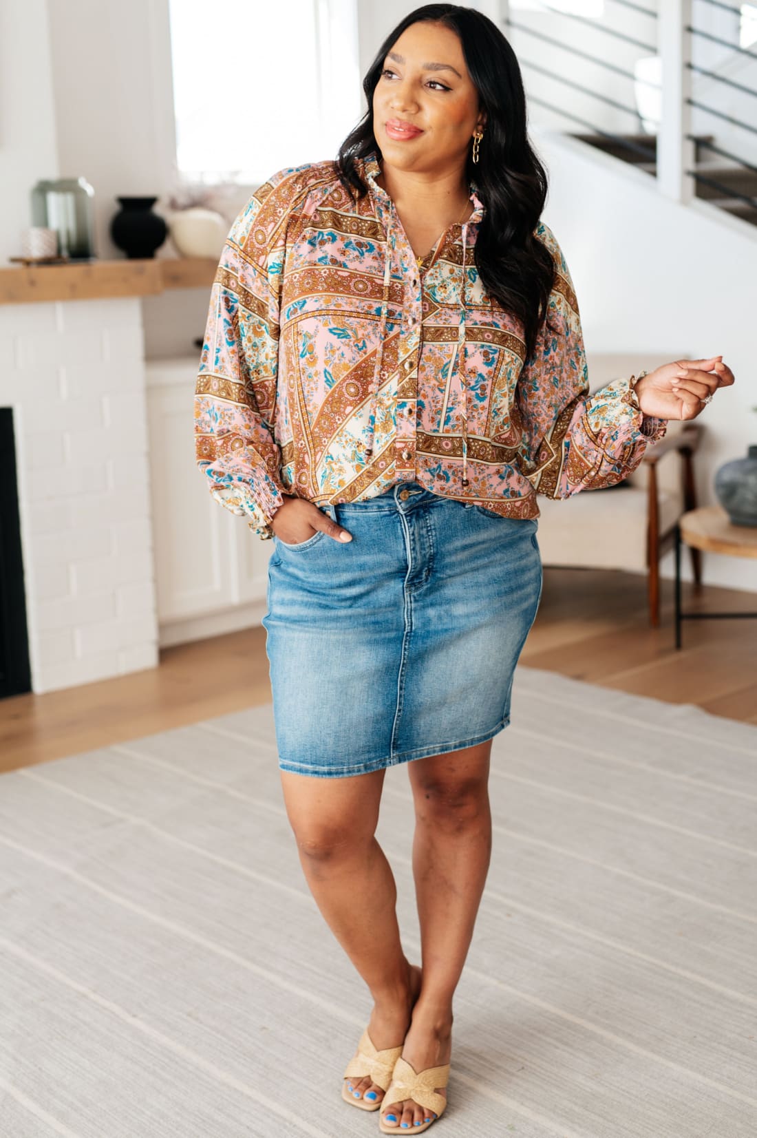 Show and Tell Mixed Print Peasant Blouse | Blouses & Shirts