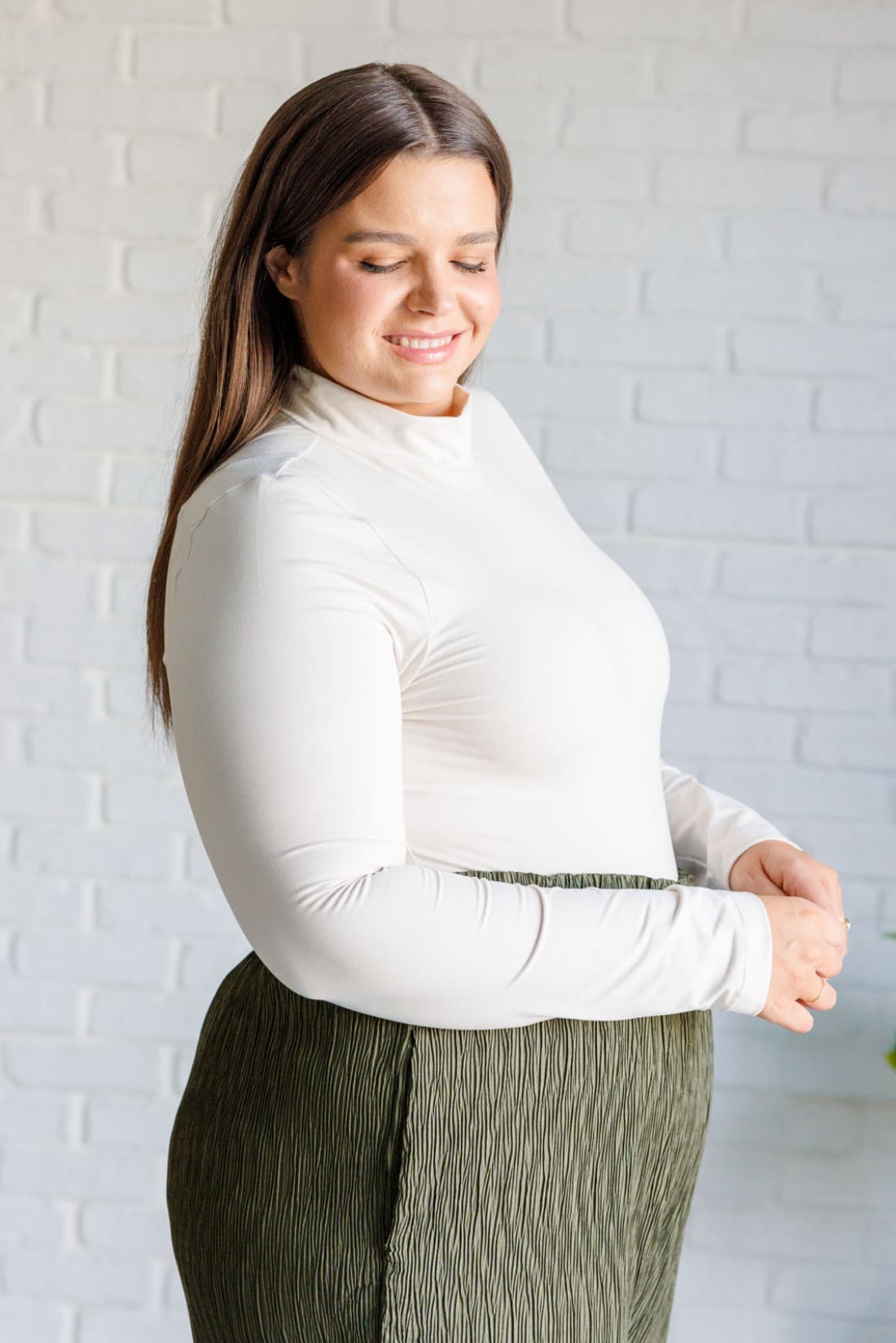 Simple Situation Mock Neck Bodysuit in White Pearl | Long Sleeve Tops